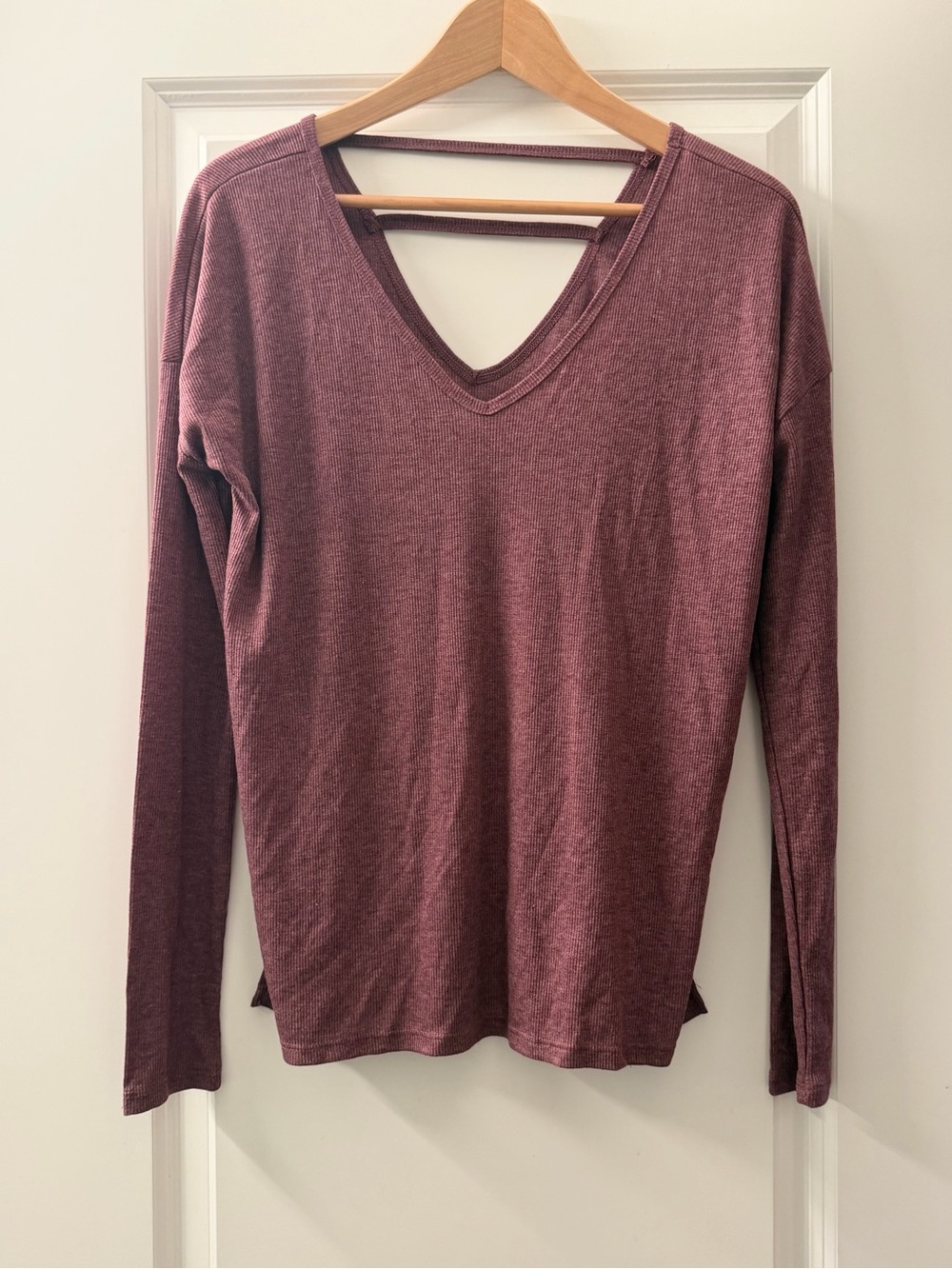 SO Long Sleeve V-Neck Top - Plum Heather